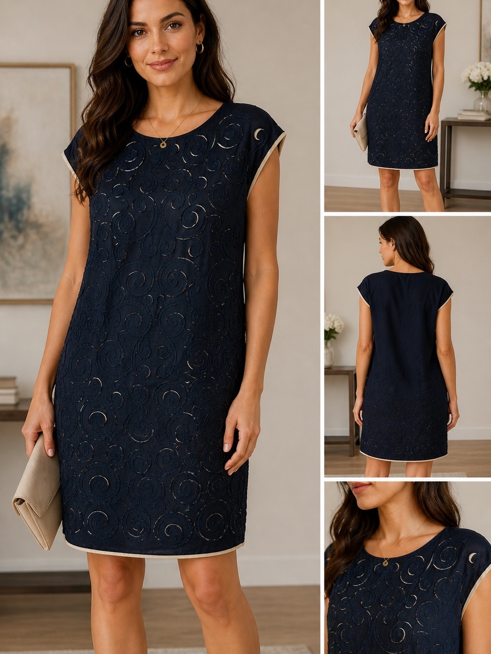 Catherine Malandrino Black Embroidered Sheer Overlay Dress Sz S